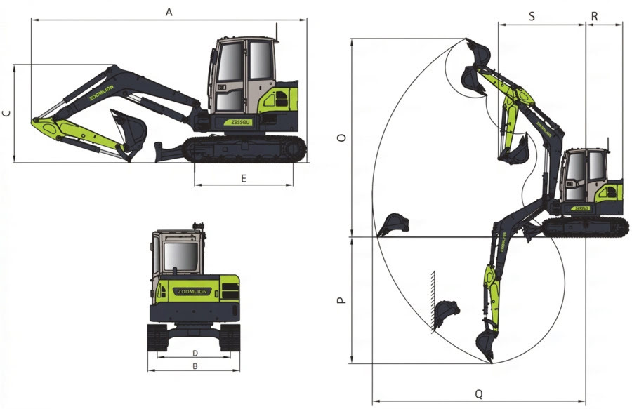 Габаритные схемы экскаватора Zoomlion ZE55GU