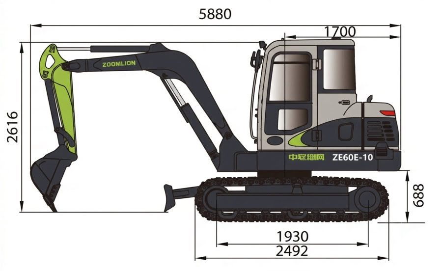 Габаритные схемы экскаватора Zoomlion ZE60G